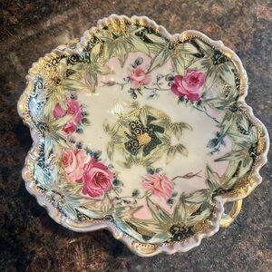 Nippon Floral Decorative Plate with Gold Accents